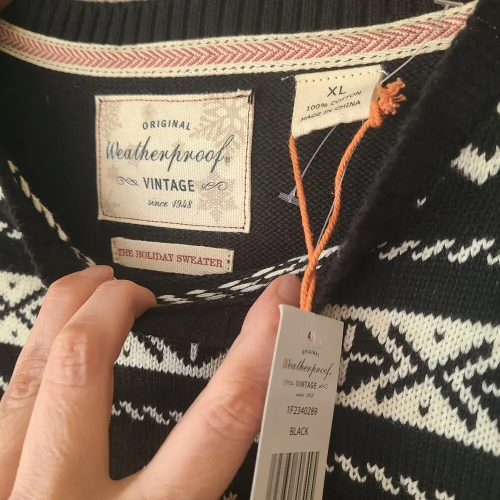 Weatherproof Vintage Mens Fair Isle Snowflake No Pullover Sweater‎ Black Size XL